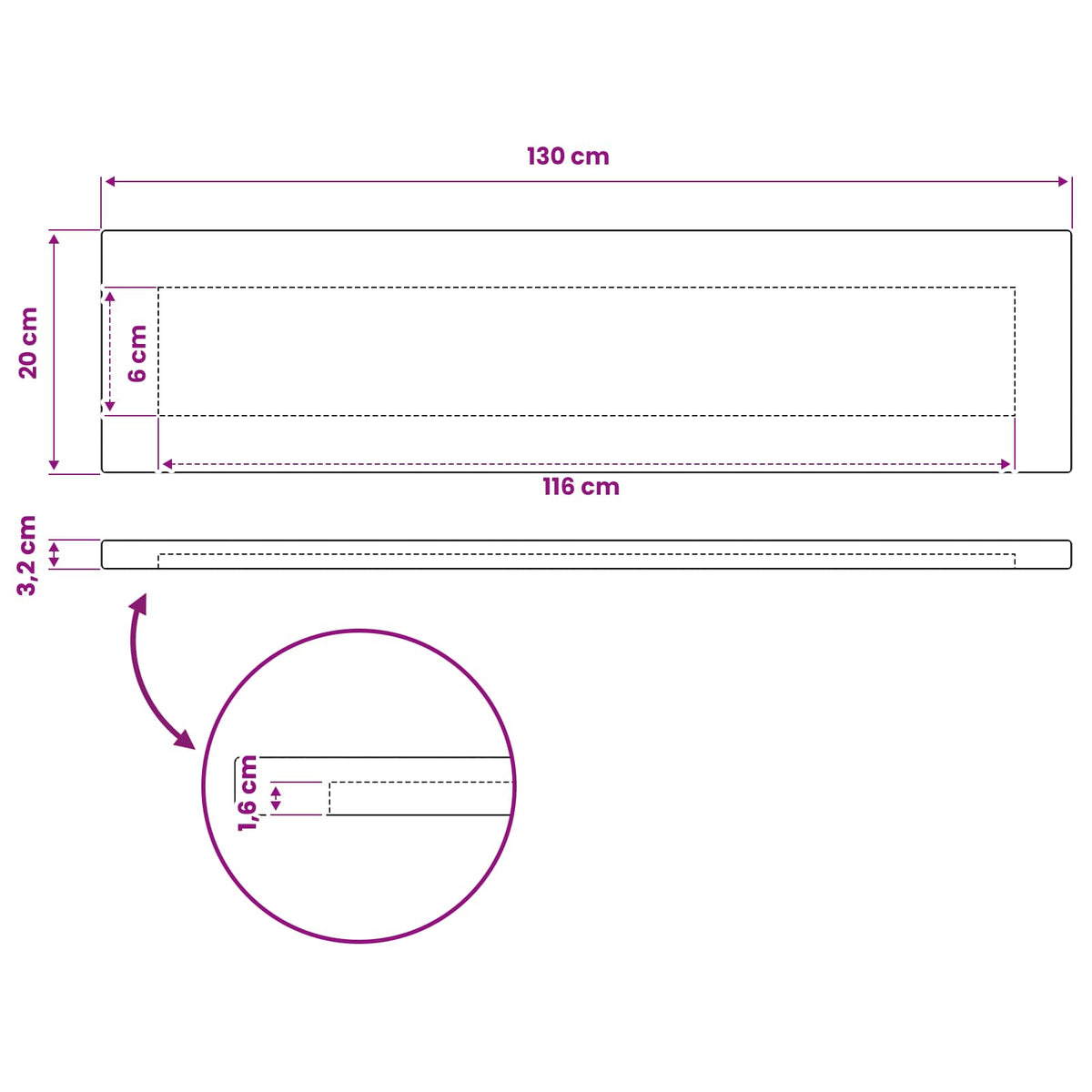 vidaXL Prostokątny Blat Stołu 130 x 20 x 3,2 cm Prostokątny