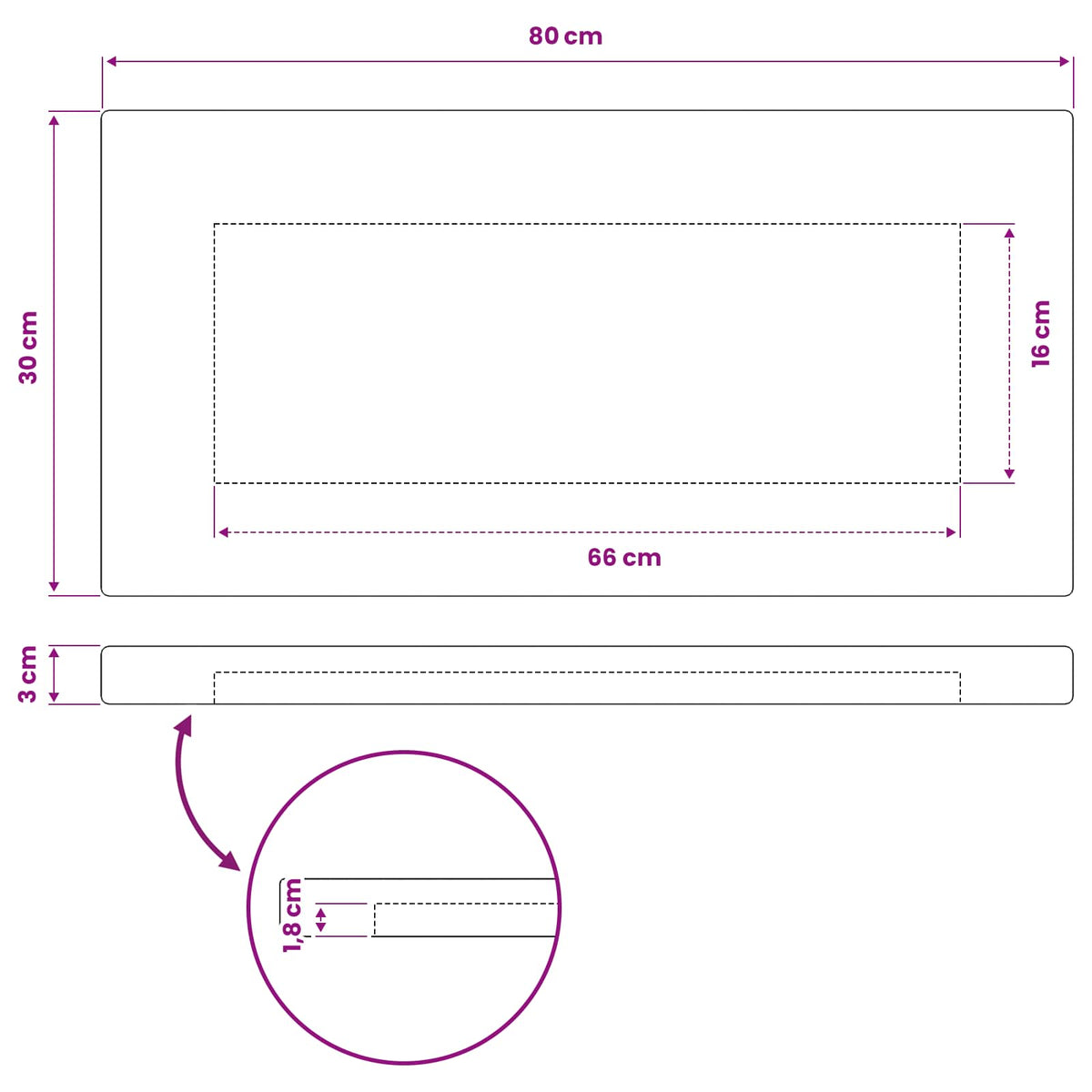 vidaXL Prostokątny Blat Stołu 80 x 30 x 3 cm Prostokątny