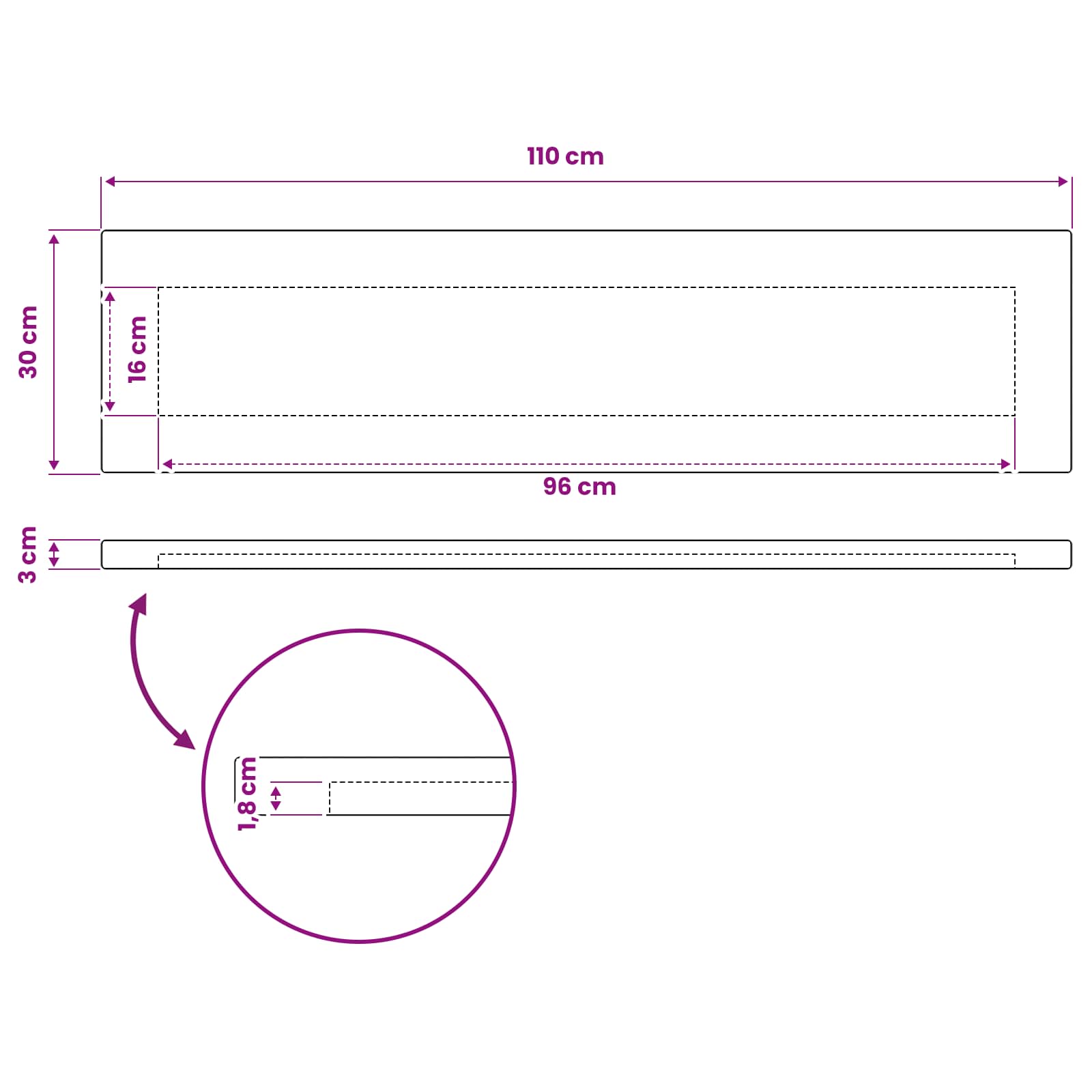 vidaXL Prostokątny Blat Stołu 110 x 30 x 3 cm Prostokątny