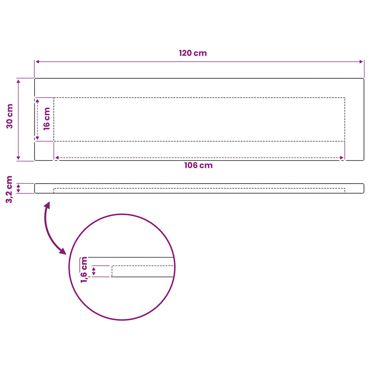 vidaXL Prostokątny Blat Stołu 120 x 30 x 3,2 cm Prostokątny