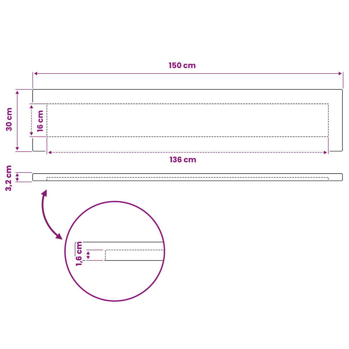 vidaXL Prostokątny Blat Stołu 150 x 30 x 3,2 cm Prostokątny