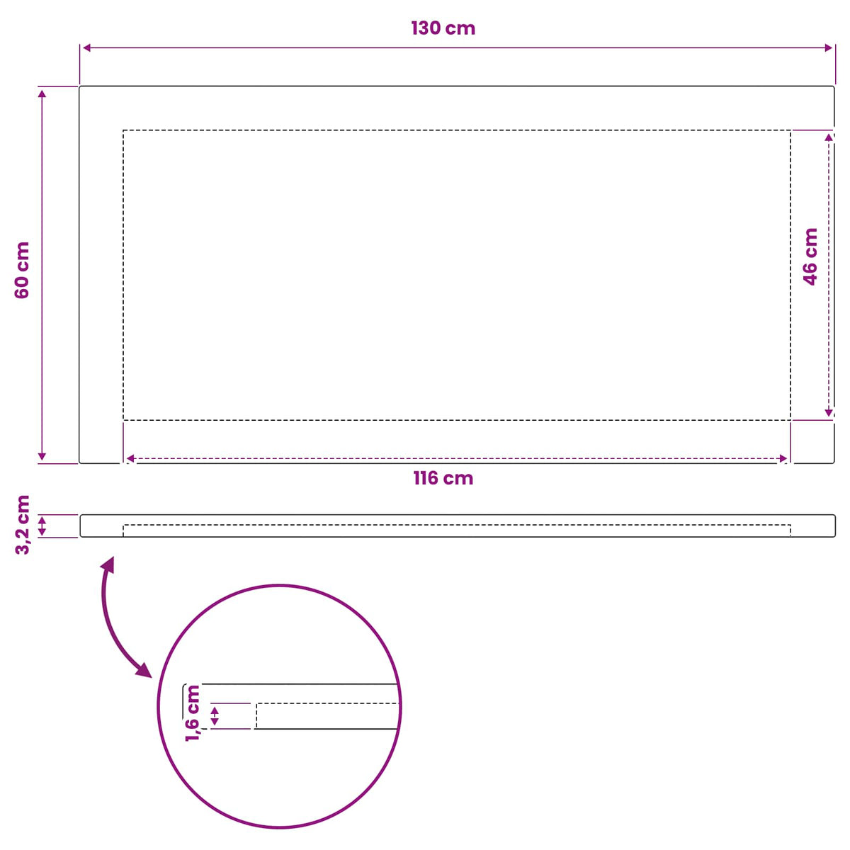 vidaXL Prostokątny Blat Stołu 130 x 60 x 3,2 cm Prostokątny