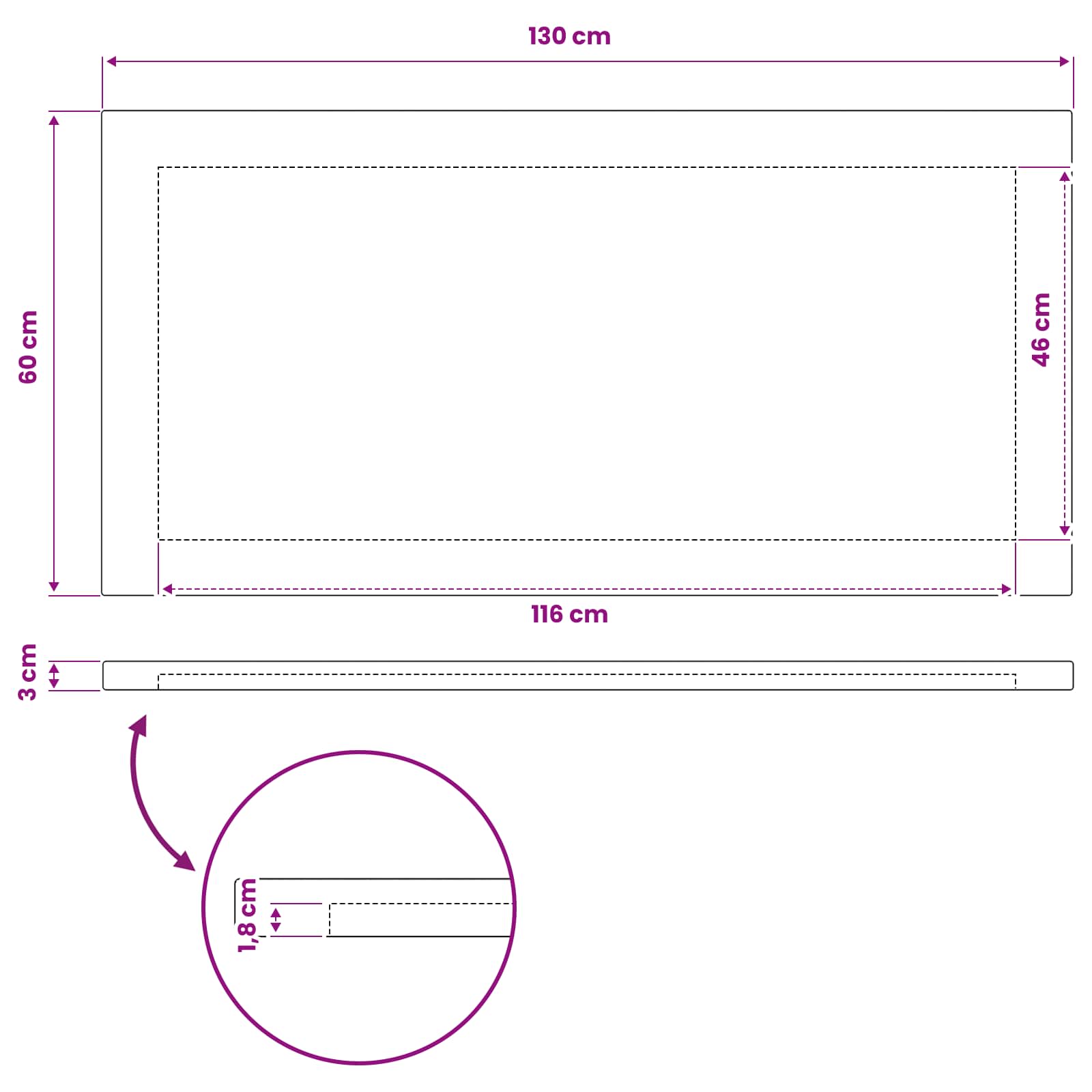 vidaXL Prostokątny Blat Stołu 130 x 60 x 3 cm Prostokątny