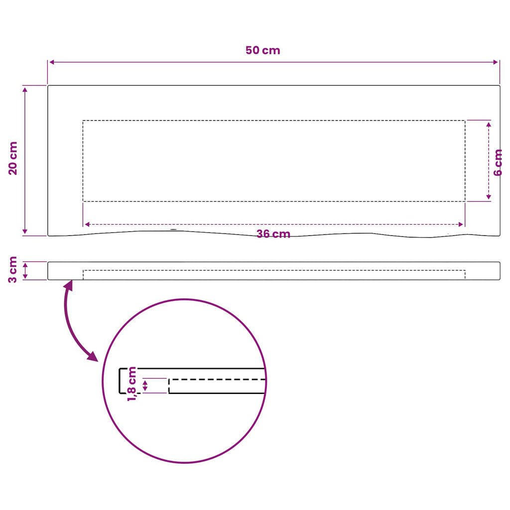 vidaXL Prostokątny Blat Stołu 50 x 20 x 3 cm Prostokątny