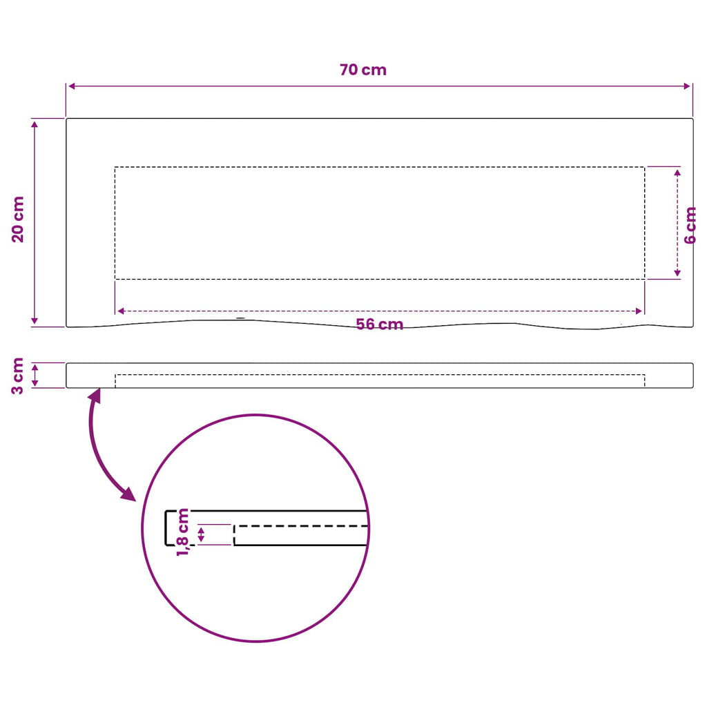 vidaXL Prostokątny Blat Stołu 70 x 20 x 3 cm Prostokątny