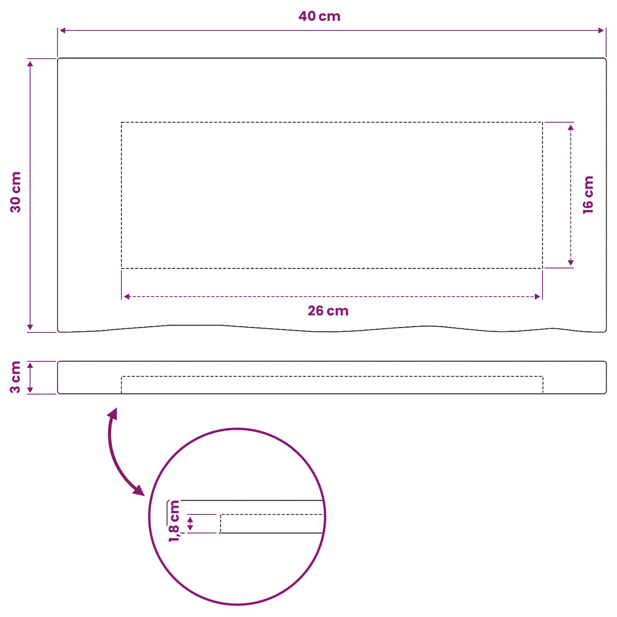 vidaXL Prostokątny Blat Stołu 40 x 30 x 3 cm Prostokątny
