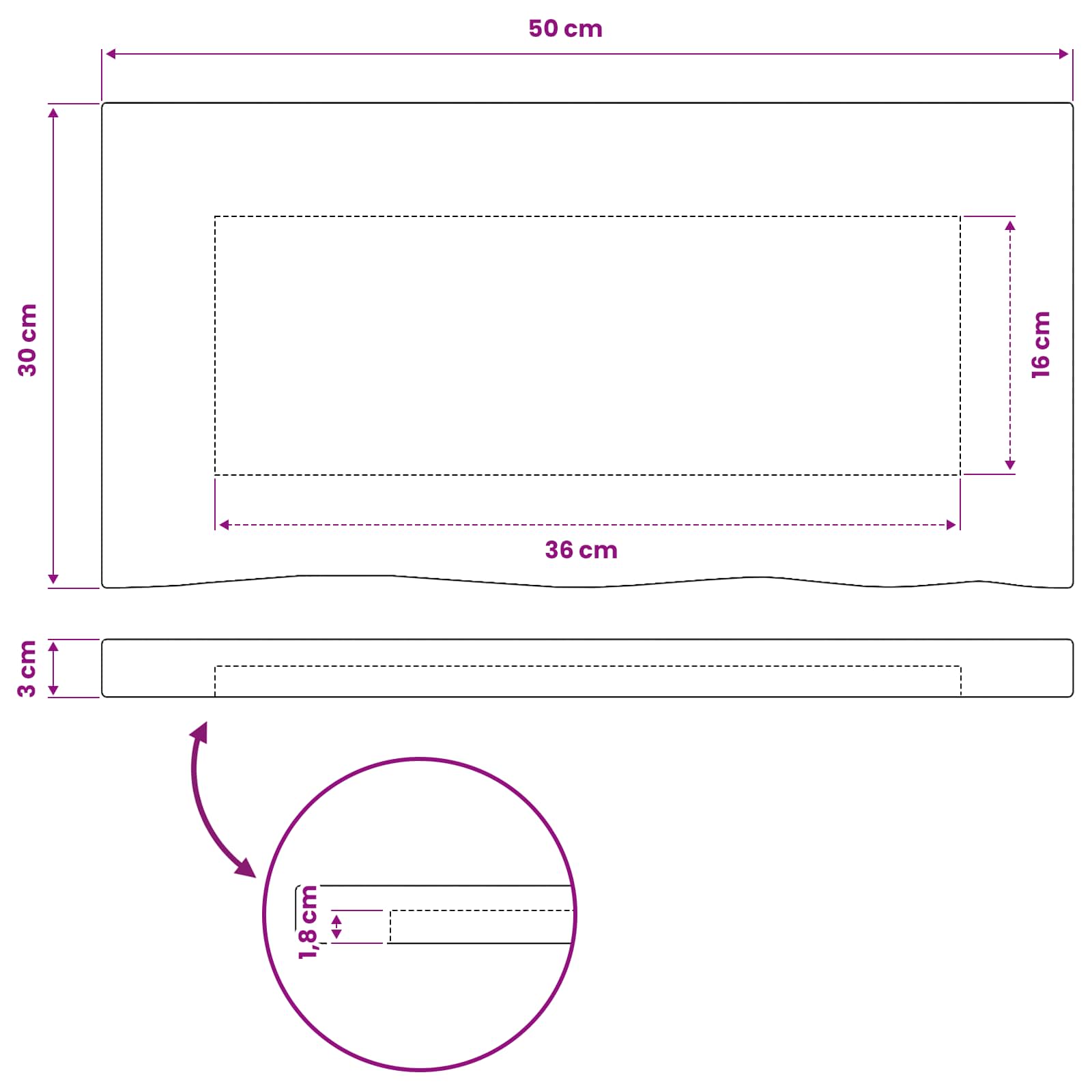 vidaXL Prostokątny Blat Stołu 50 x 30 x 3 cm Prostokątny