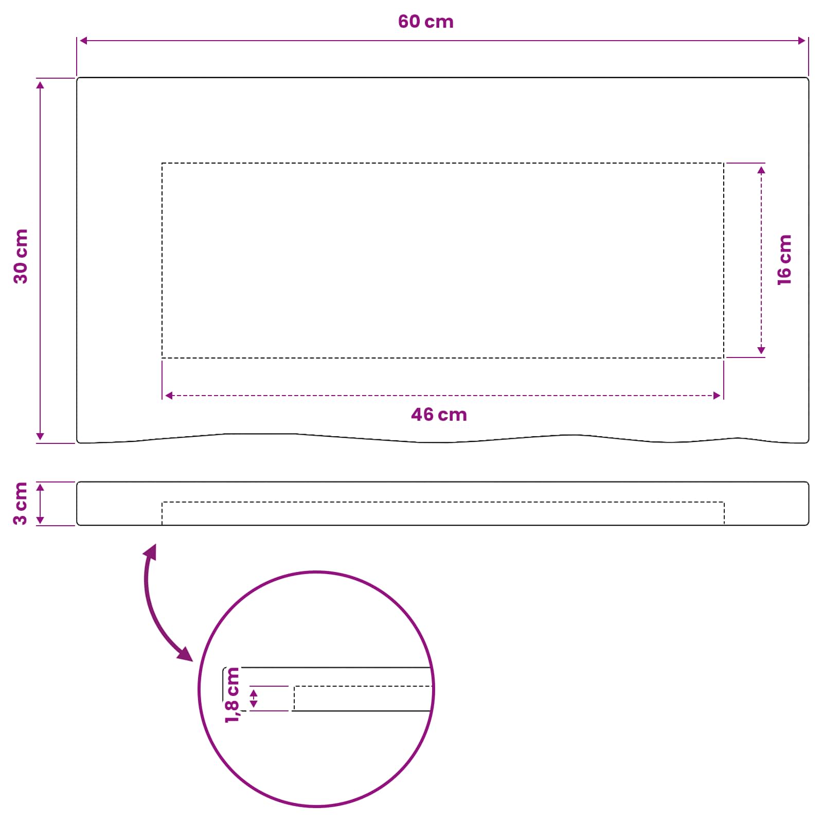 vidaXL Prostokątny Blat Stołu 60 x 30 x 3 cm Prostokątny