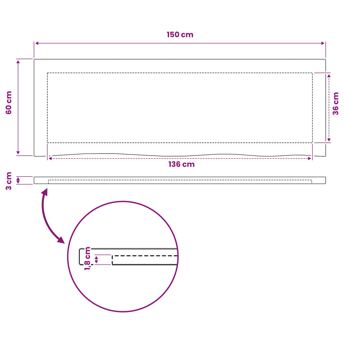 vidaXL Prostokątny Blat Stołu 150 x 50 x 3 cm Prostokątny