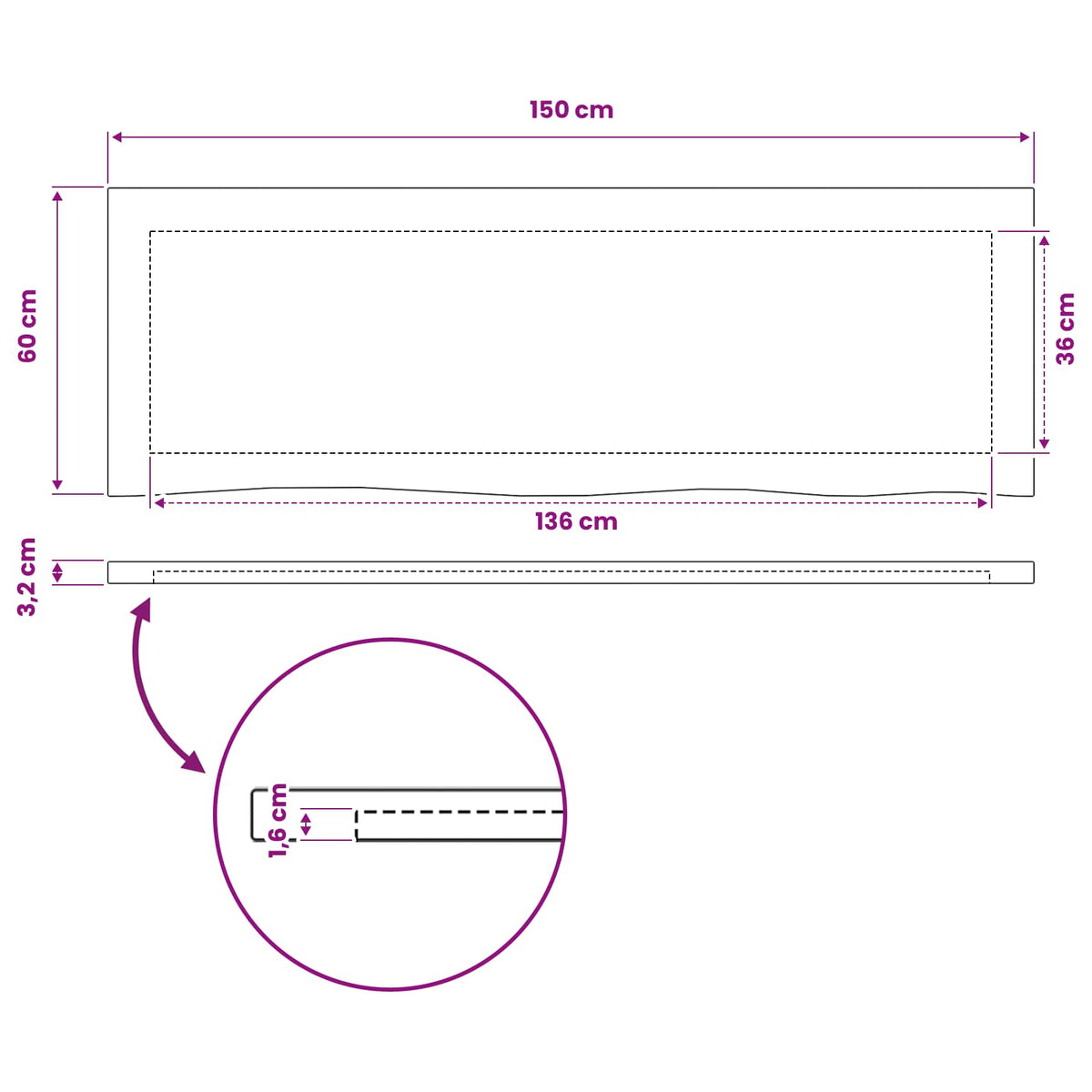 vidaXL Prostokątny Blat Stołu 150 x 50 x 3,2 cm Prostokątny