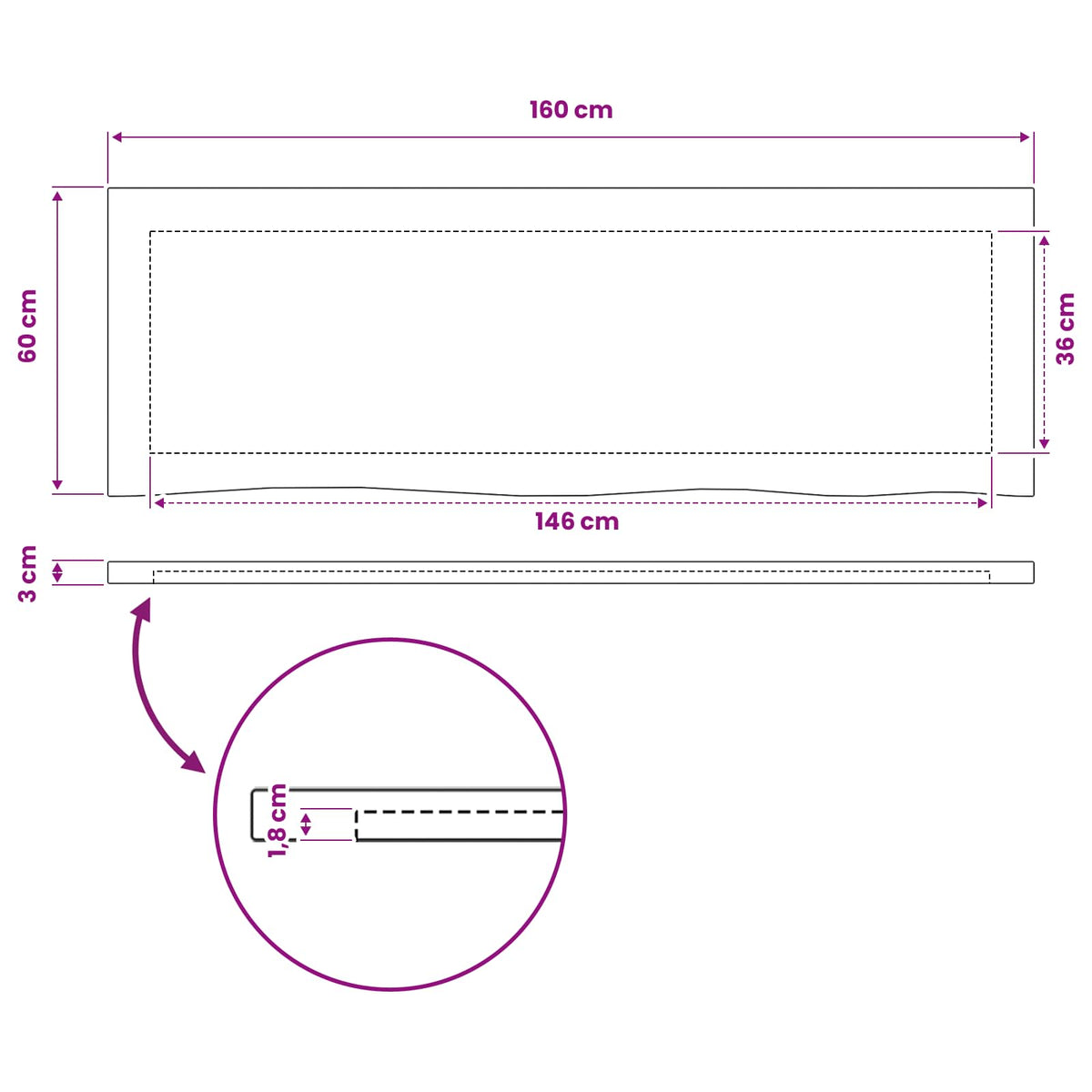 vidaXL Prostokątny Blat Stołu 160 x 50 x 3 cm Prostokątny