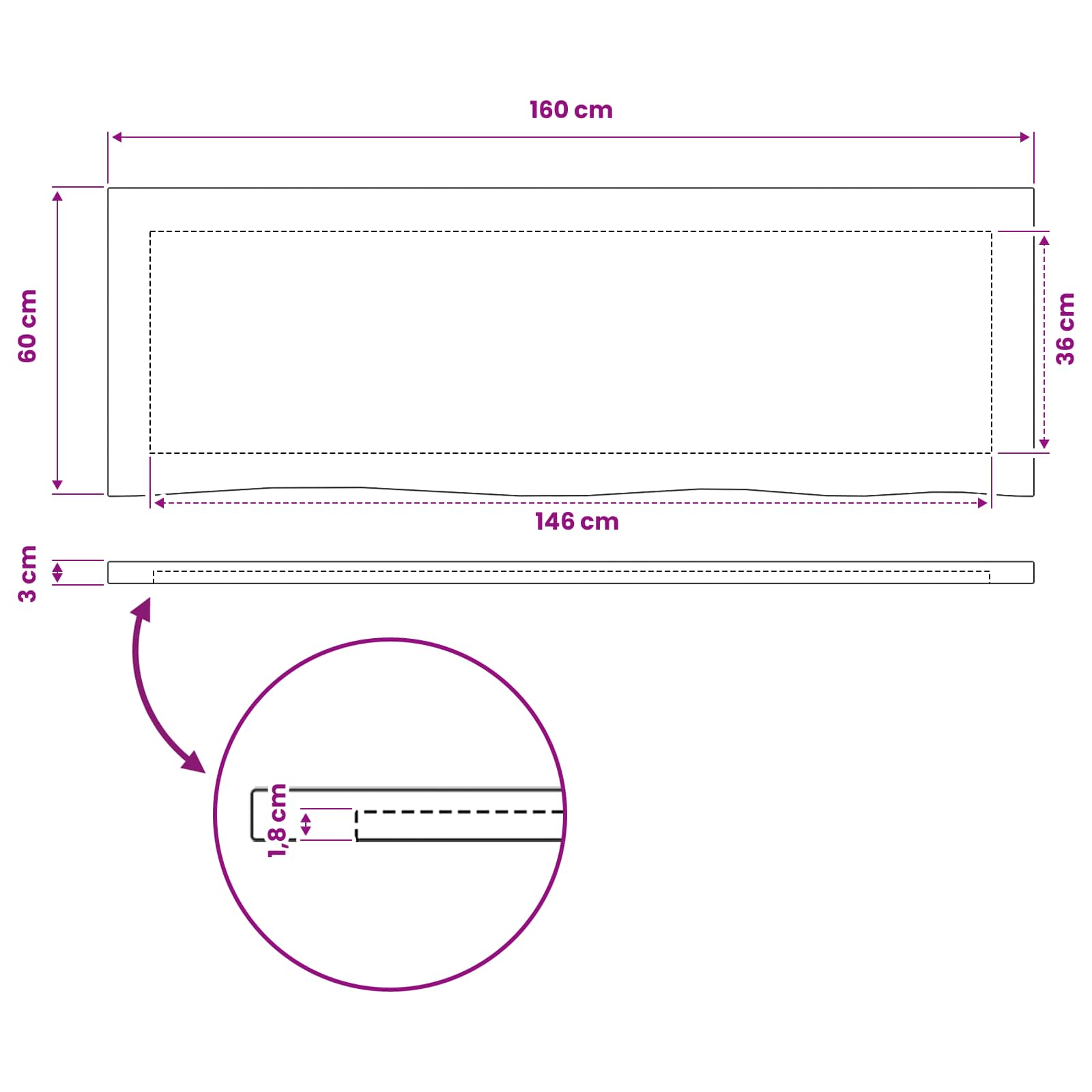 vidaXL Prostokątny Blat Stołu 160 x 50 x 3 cm Prostokątny