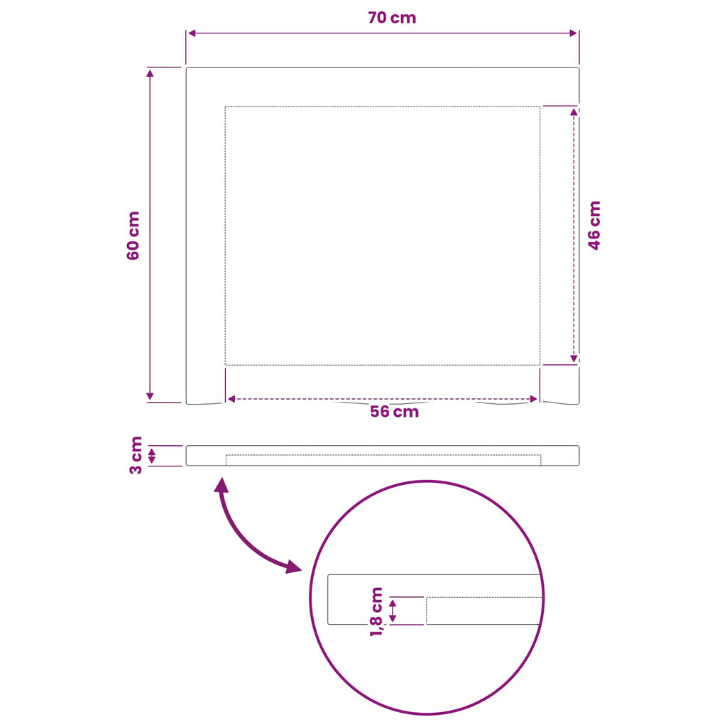 vidaXL Prostokątny Blat Stołu 70 x 60 x 3 cm Prostokątny