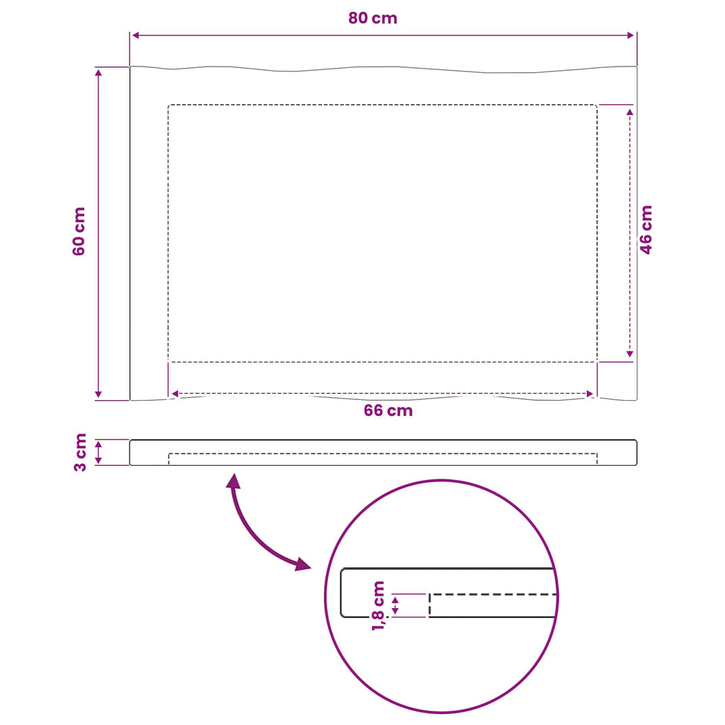 vidaXL Prostokątny Blat Stołu 80 x 60 x 3 cm Prostokątny