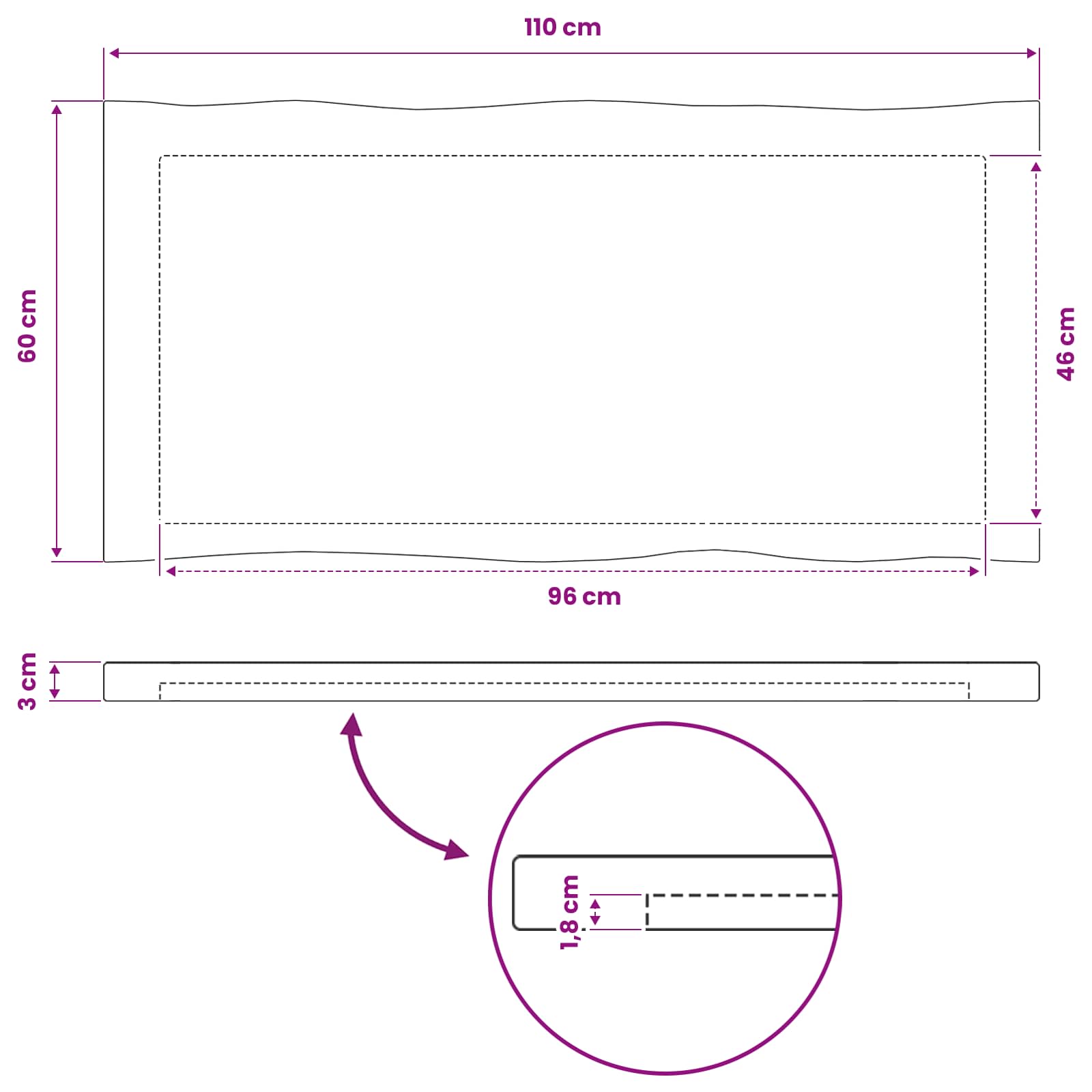 vidaXL Prostokątny Blat Stołu 110 x 60 x 3 cm Prostokątny