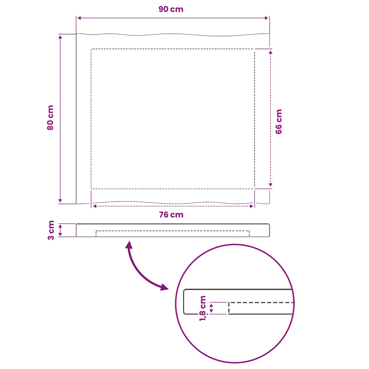 vidaXL Prostokątny Blat Stołu 90 x 80 x 3 cm Prostokątny