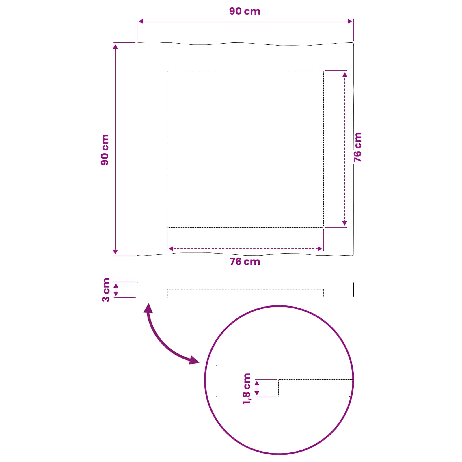 vidaXL Prostokątny Blat Stołu 90 x 90 x 3 cm Kwadrat