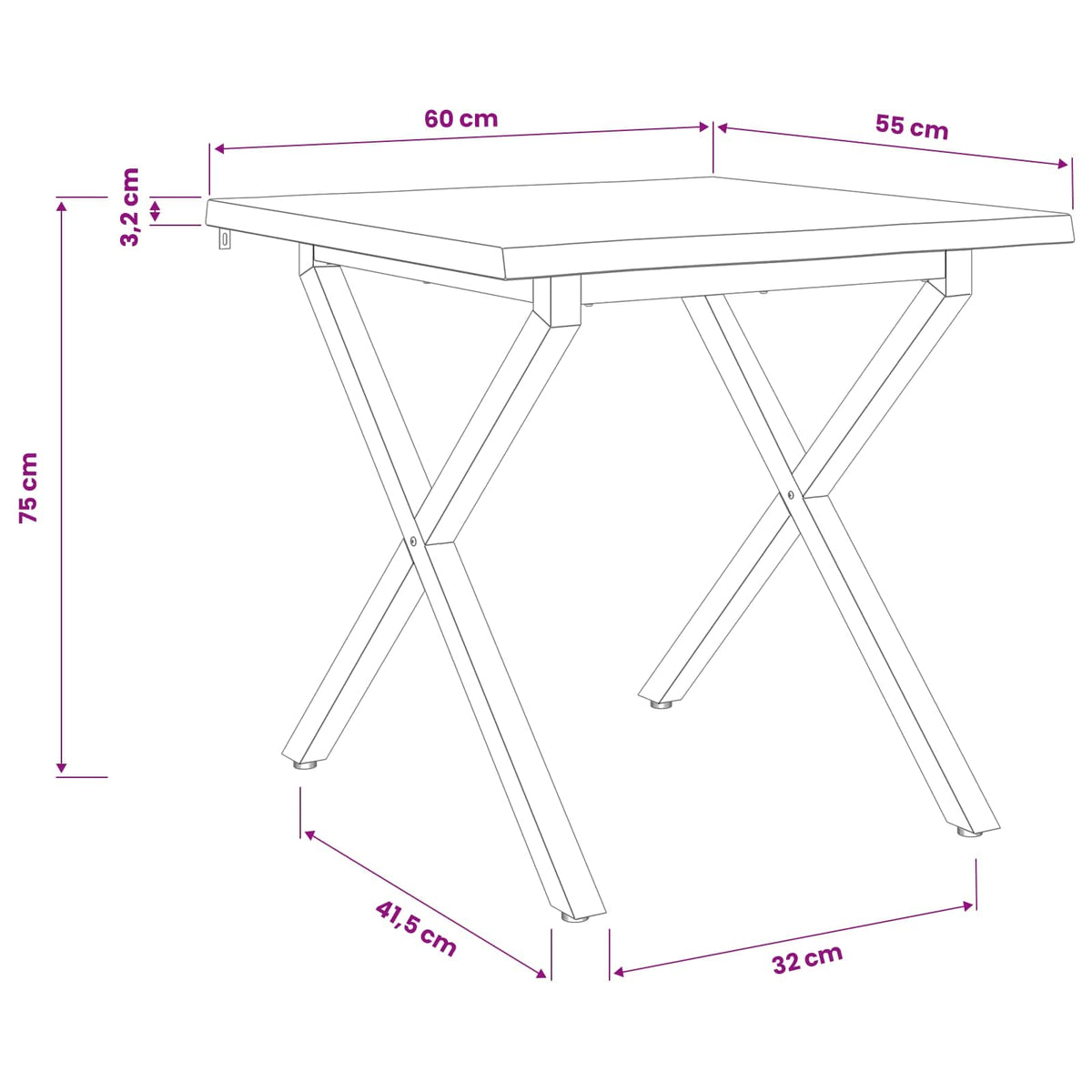 vidaXL 60 x 55 x 75 cm Lite Drewno Akacji biały i czarny Prostokątny