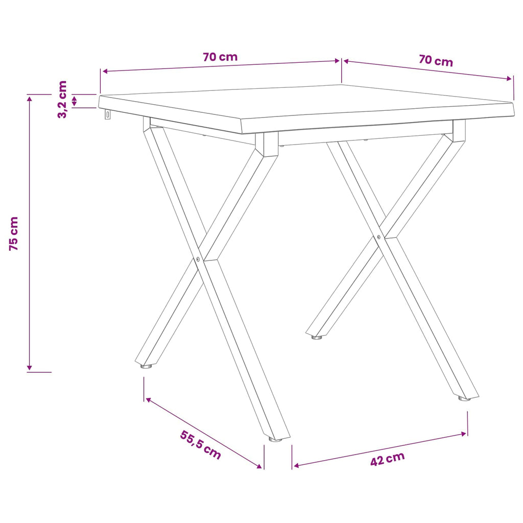 vidaXL 70 x 70 x 75 cm Lite Drewno Akacji biały i czarny Kwadrat