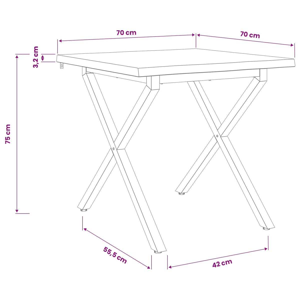 vidaXL 70 x 70 x 75 cm Lite Drewno Akacji biały i czarny Kwadrat