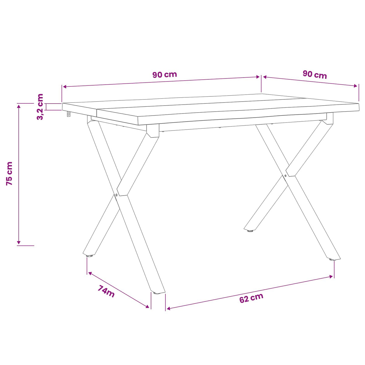 vidaXL 90 x 90 x 75 cm Lite Drewno Akacji Naturalne i białe Kwadrat