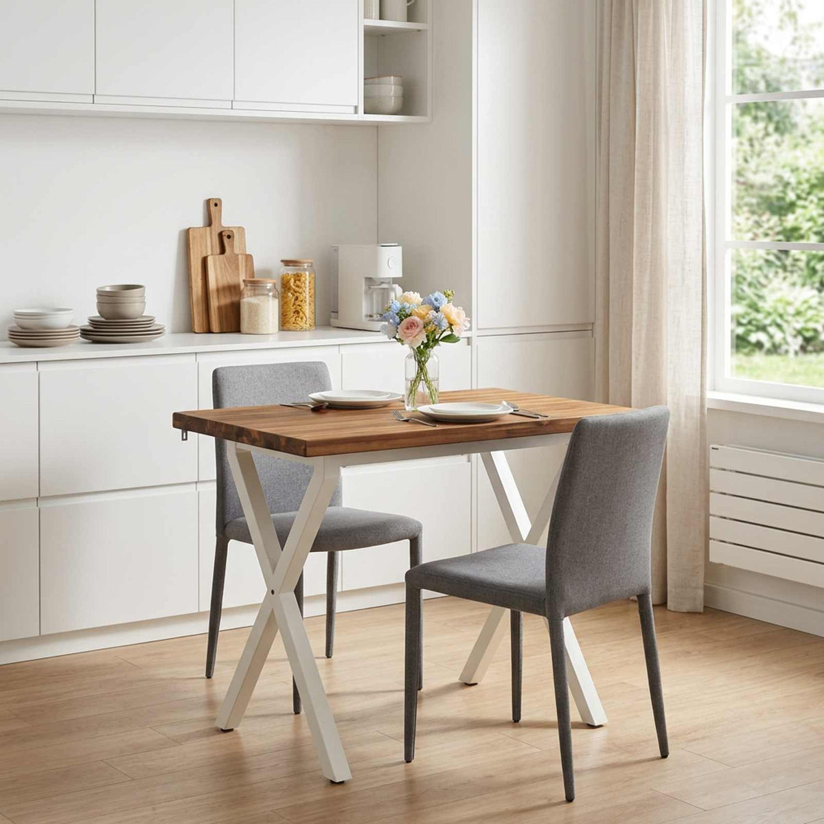 vidaXL 90 x 55 x 75 cm Lite Drewno Akacji Naturalne i białe