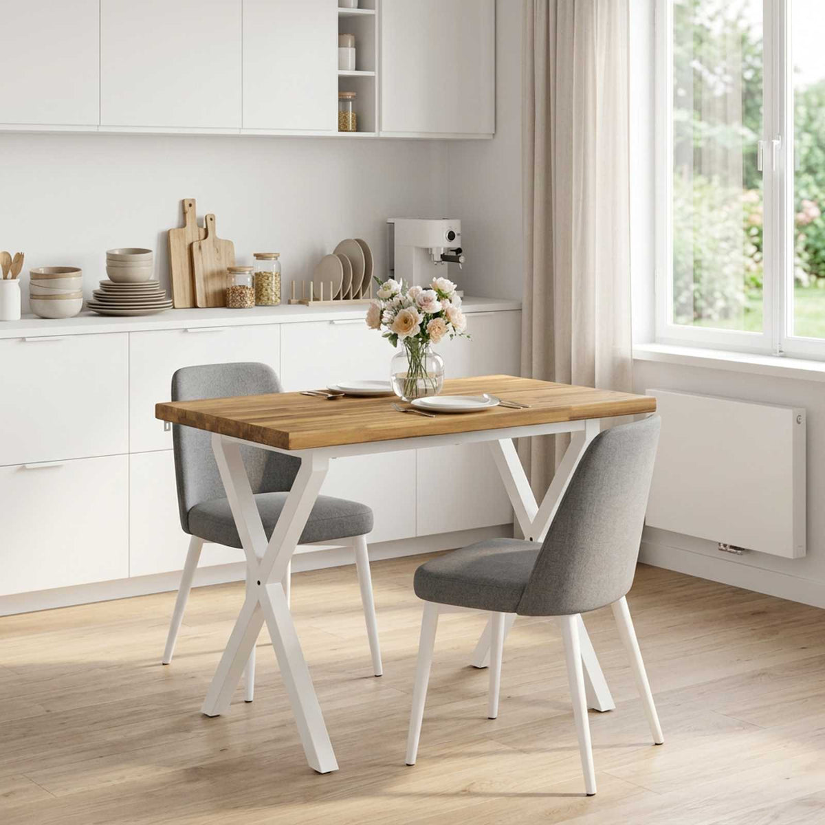 vidaXL 90 x 55 x 75 cm Lite Drewno Akacji Biały Prostokątny