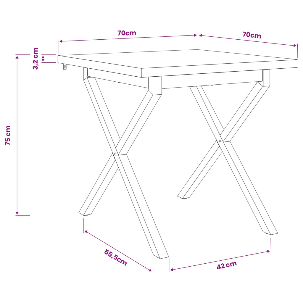 vidaXL 70 x 70 x 75 cm Lite Drewno Akacji biały i czarny Kwadrat