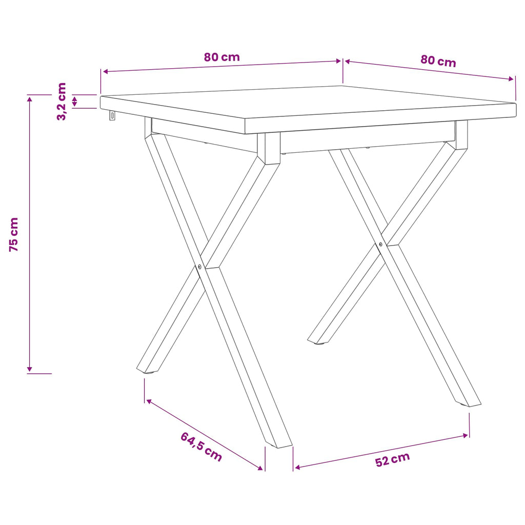 vidaXL 80 x 80 x 75 cm Lite Drewno Akacji Naturalne i białe Kwadrat