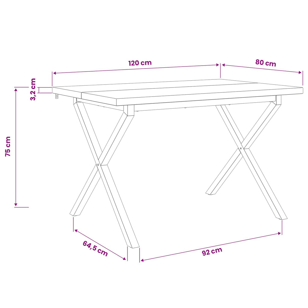 vidaXL 120 x 80 x 75 cm Lite Drewno Akacji biały i czarny Prostokątny