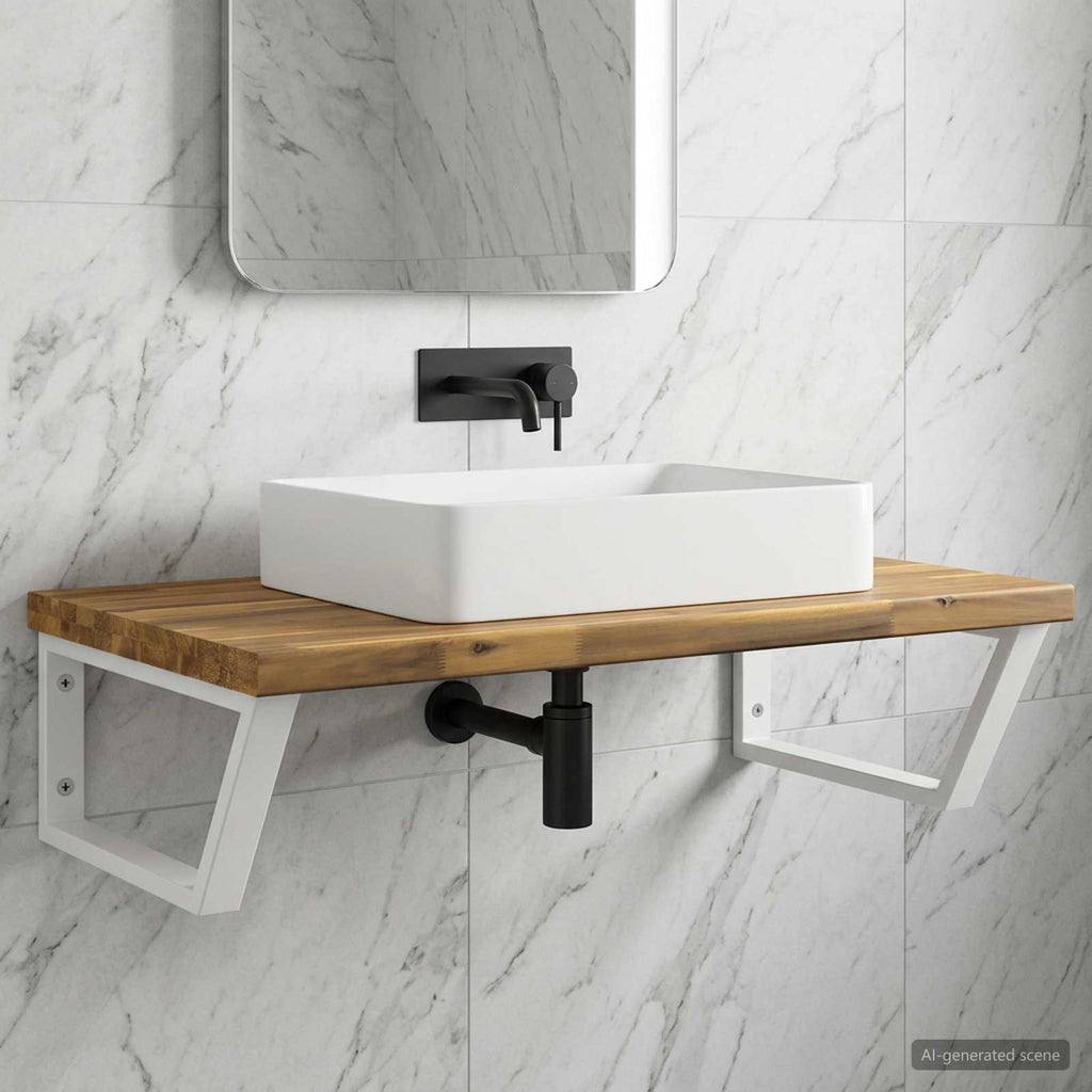 vidaXL Półka do umywalki z naturalnym brzegiem Biały 100 x 50 x 24 cm