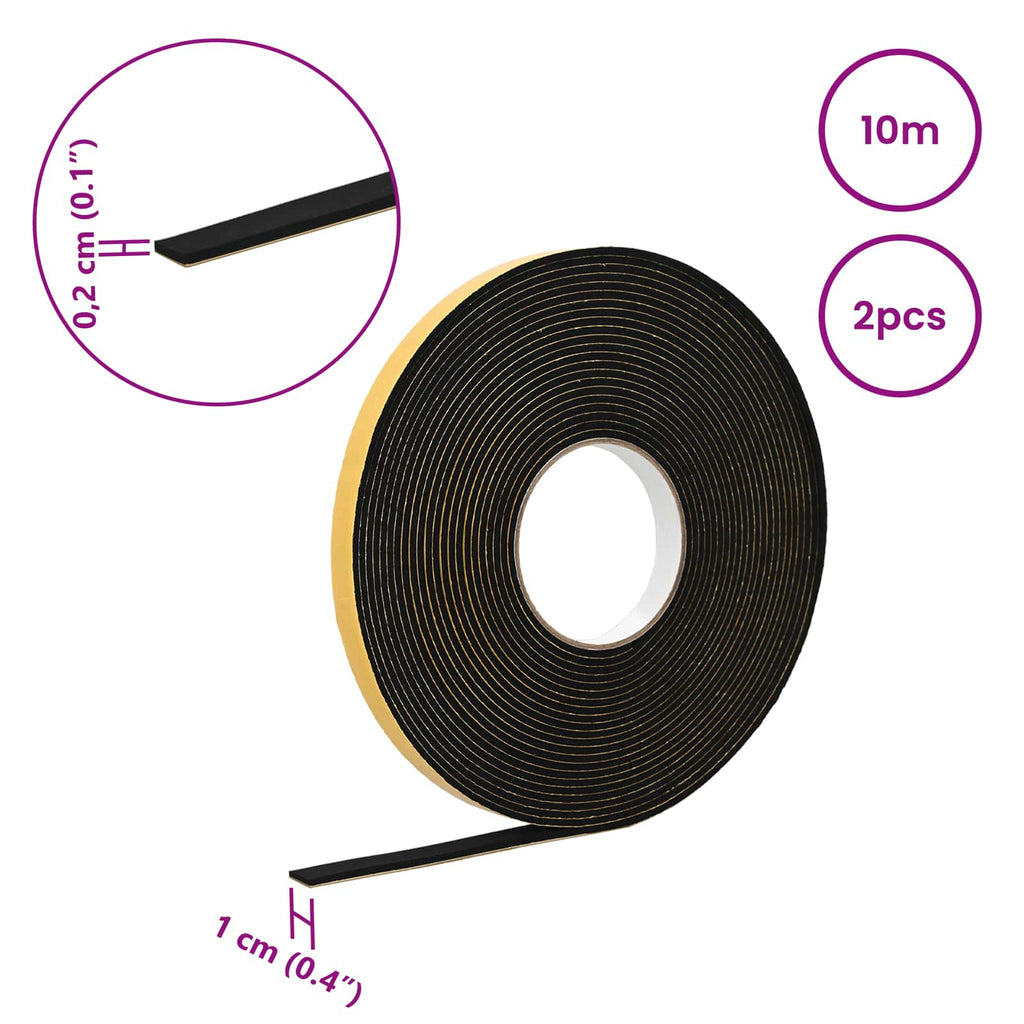 vidaXL Taśma samoprzylepna z pianki 2 pcs Czarny 10mm x 10m Pianka CR