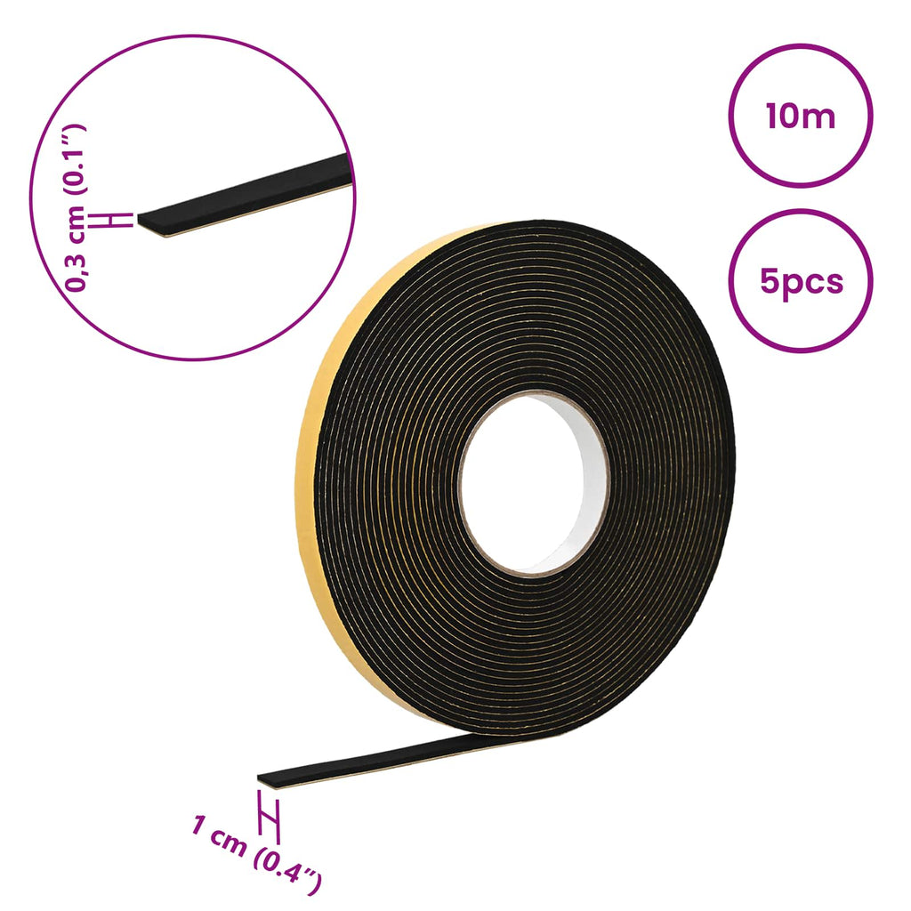 vidaXL Taśma samoprzylepna z pianki 5 pcs Czarny 10mm x 10m Pianka CR