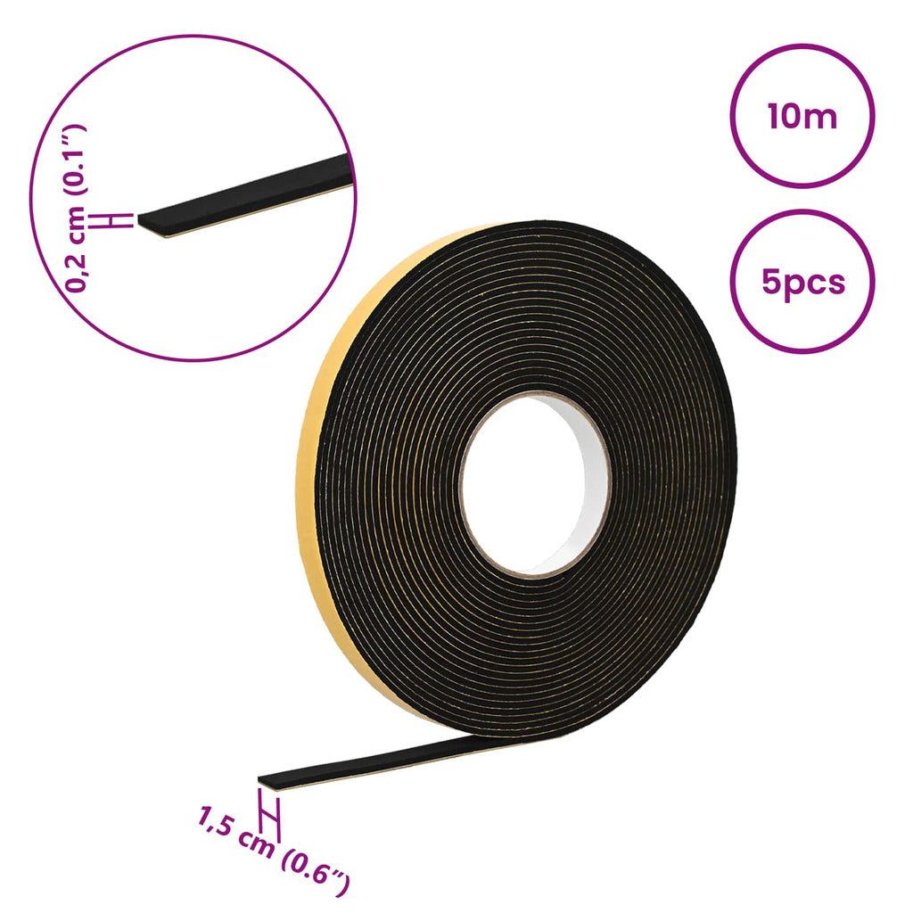vidaXL Taśma samoprzylepna z pianki 5 pcs Czarny 15mm x 10m Pianka CR