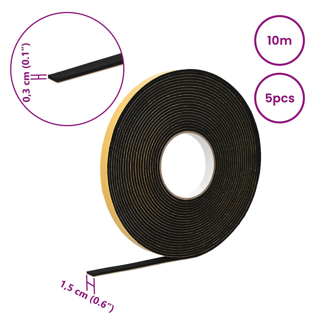 vidaXL Taśma samoprzylepna z pianki 5 pcs Czarny 15mm x 10m Pianka CR