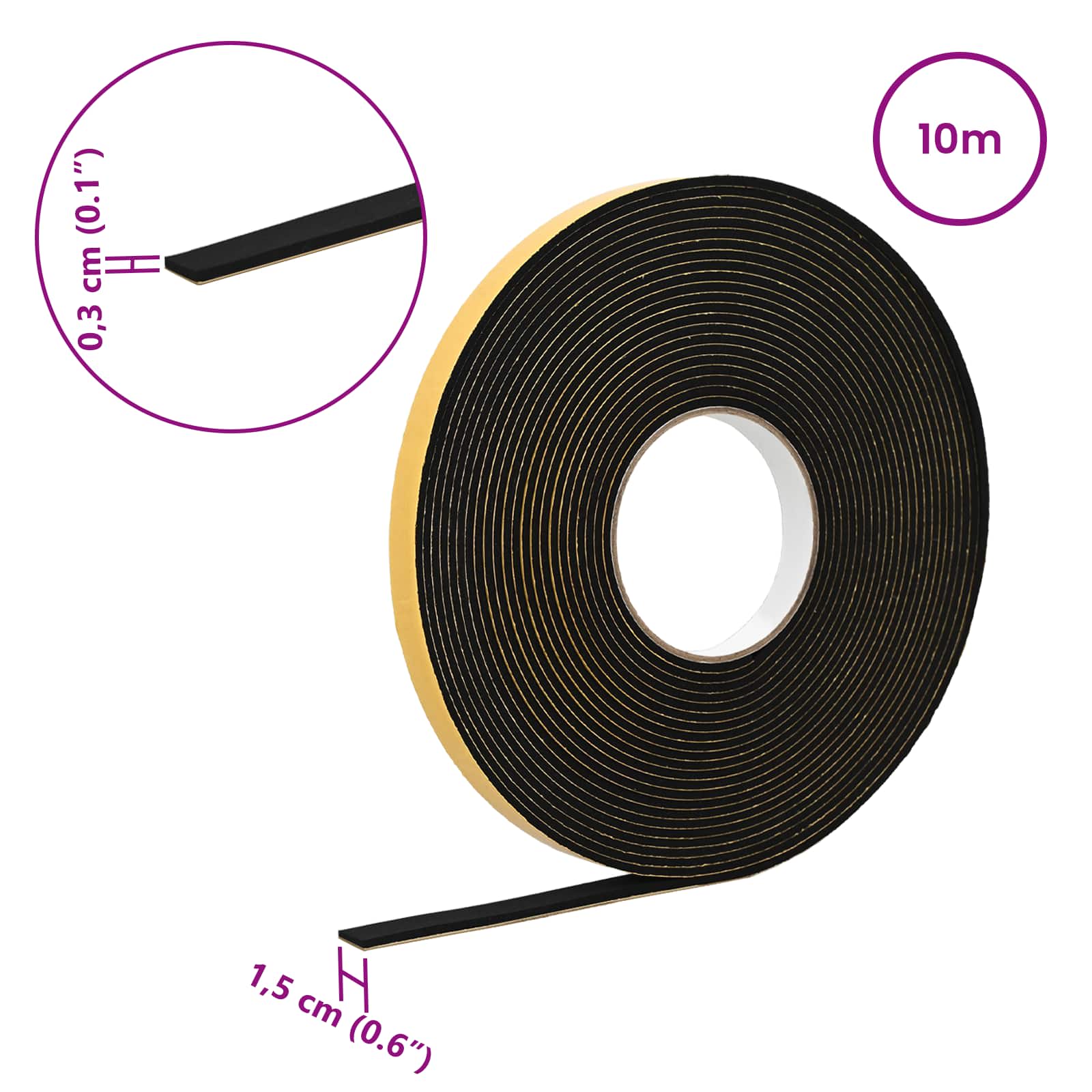vidaXL Taśma samoprzylepna z pianki 10 pcs Czarny 15mm x 10m Pianka CR