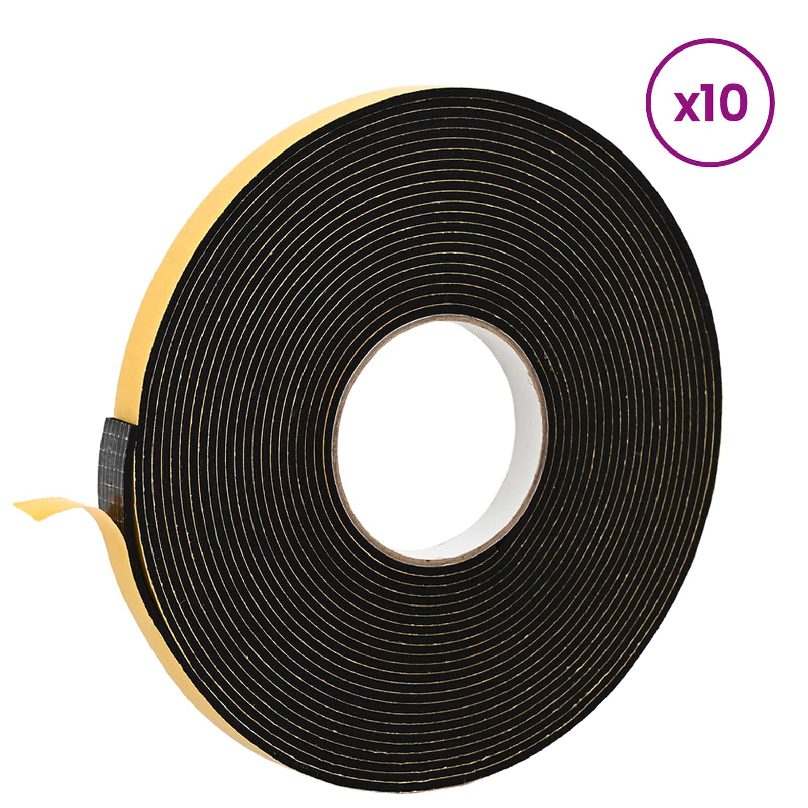 vidaXL Taśma samoprzylepna z pianki 10 pcs Czarny 15mm x 10m Pianka CR