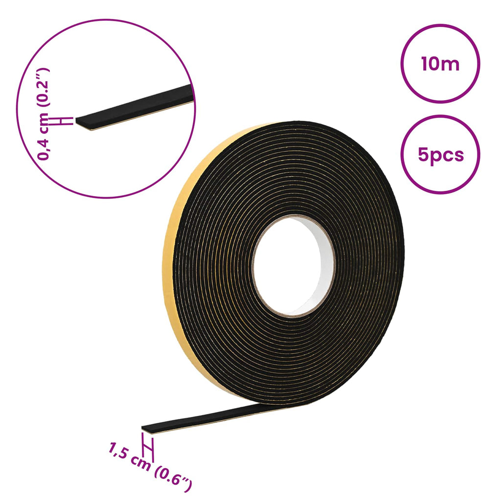 vidaXL Taśma samoprzylepna z pianki 5 pcs Czarny 15mm x 10m Pianka CR