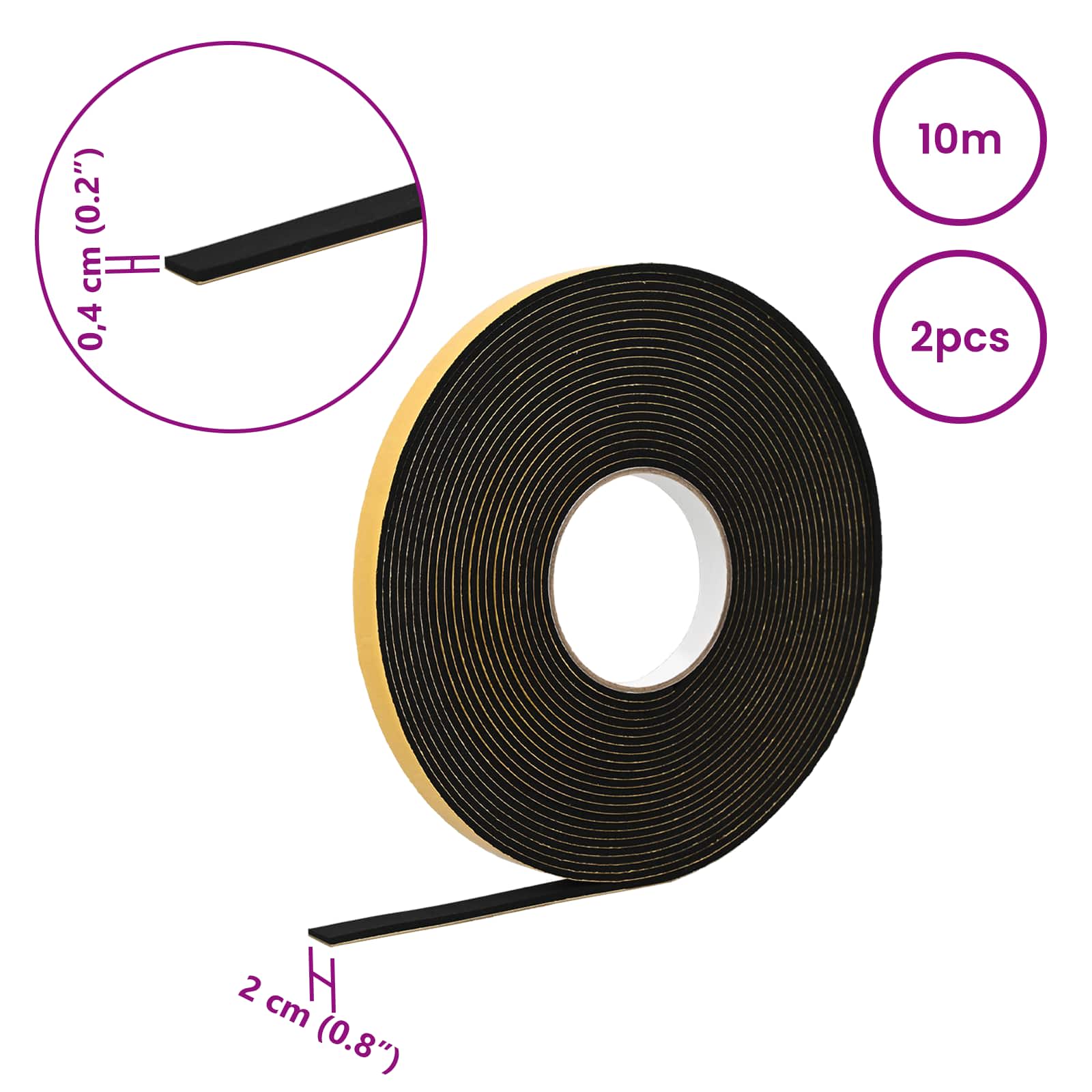vidaXL Taśma samoprzylepna z pianki 2 pcs Czarny 20mm x 10m Pianka CR