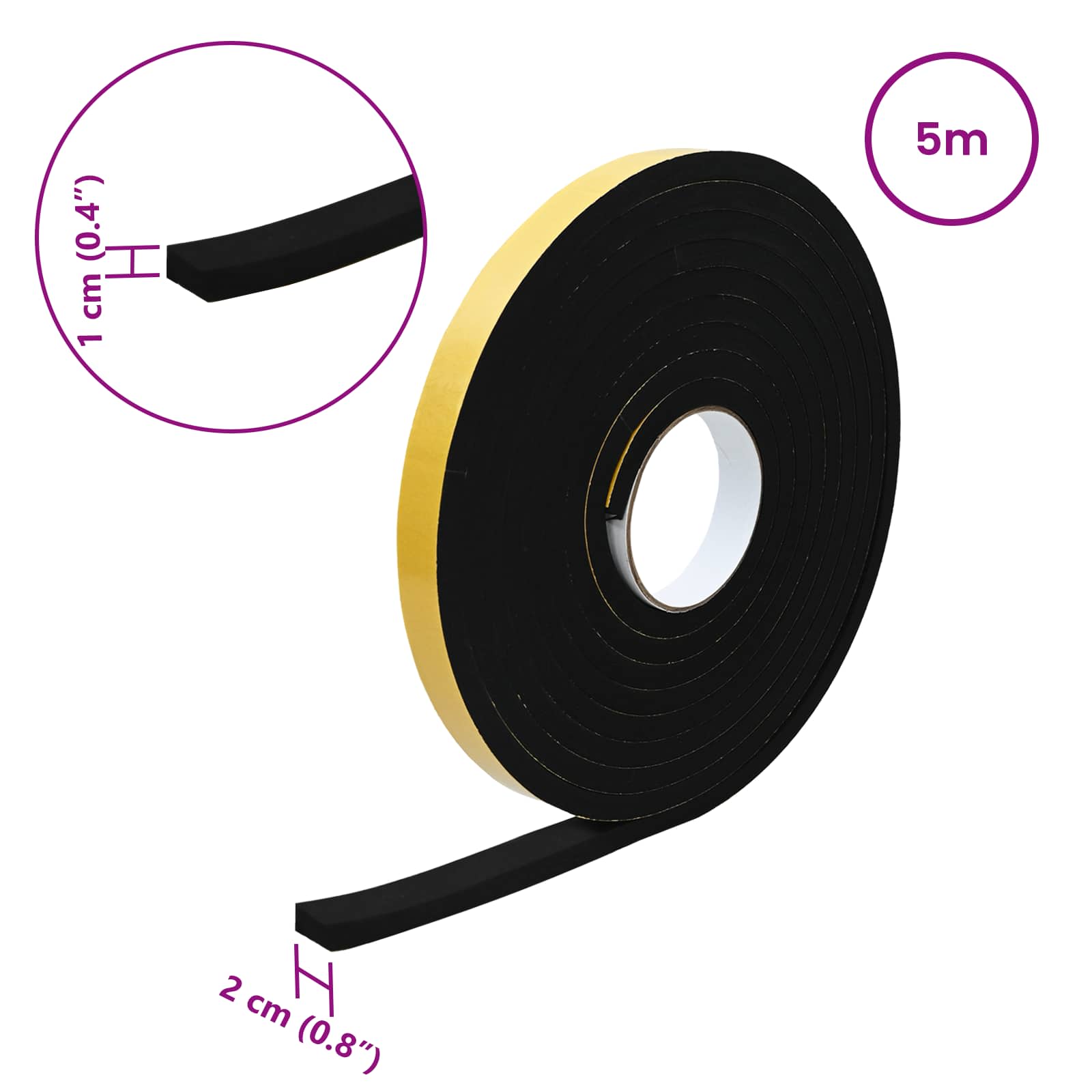 vidaXL Taśma samoprzylepna z pianki 10 pcs Czarny 20mm x 5m Pianka CR