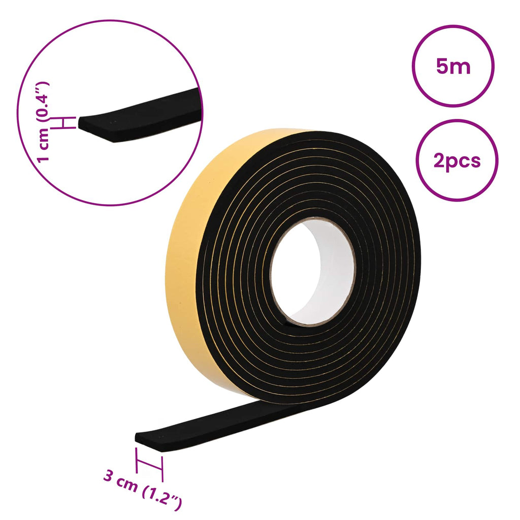 vidaXL Taśma samoprzylepna z pianki 2 pcs Czarny 30mm x 5m Pianka CR