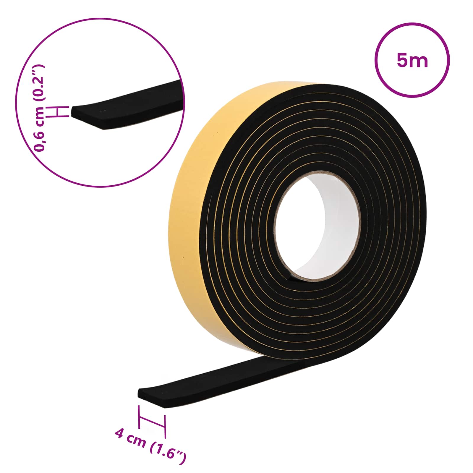 vidaXL Taśma samoprzylepna z pianki 20 pcs Czarny 40mm x 5m Pianka CR