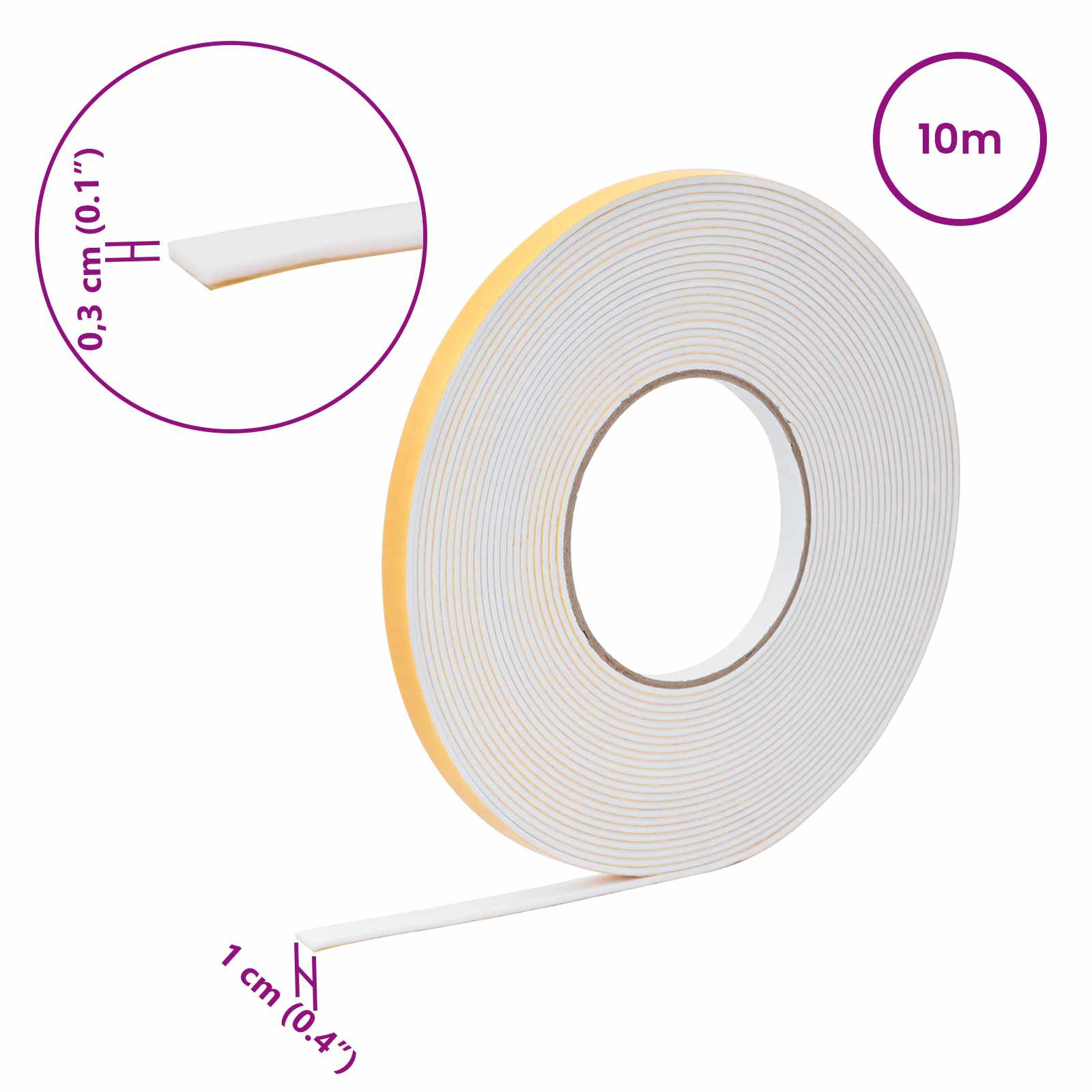 vidaXL Taśma samoprzylepna z pianki Biały 10mm x 10m Pianka CR