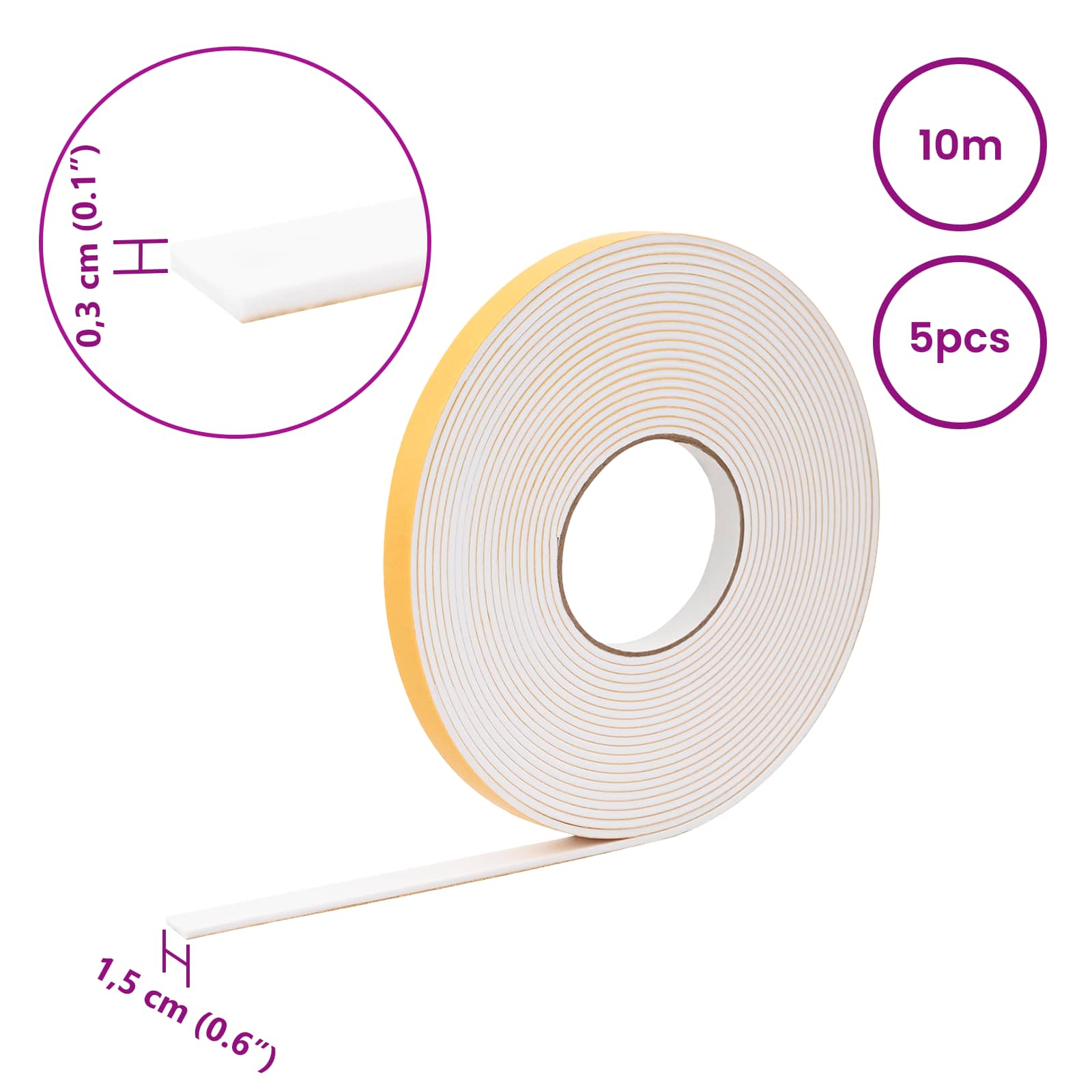 vidaXL Taśma samoprzylepna z pianki 5 pcs Biały 15mm x 10m Pianka CR