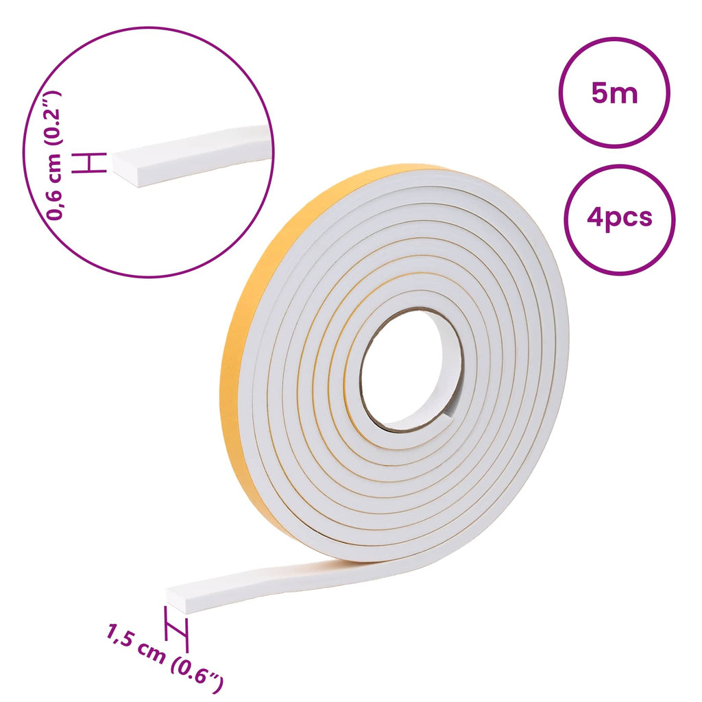 vidaXL Taśma samoprzylepna z pianki 4 pcs Biały 15mm x 5m Pianka CR