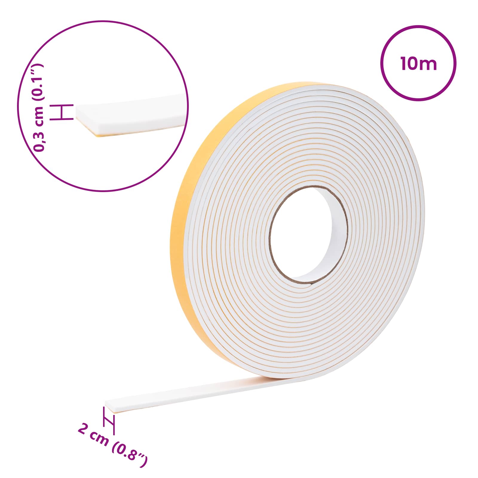 vidaXL Taśma samoprzylepna z pianki 10 pcs Biały 20mm x 10m Pianka CR