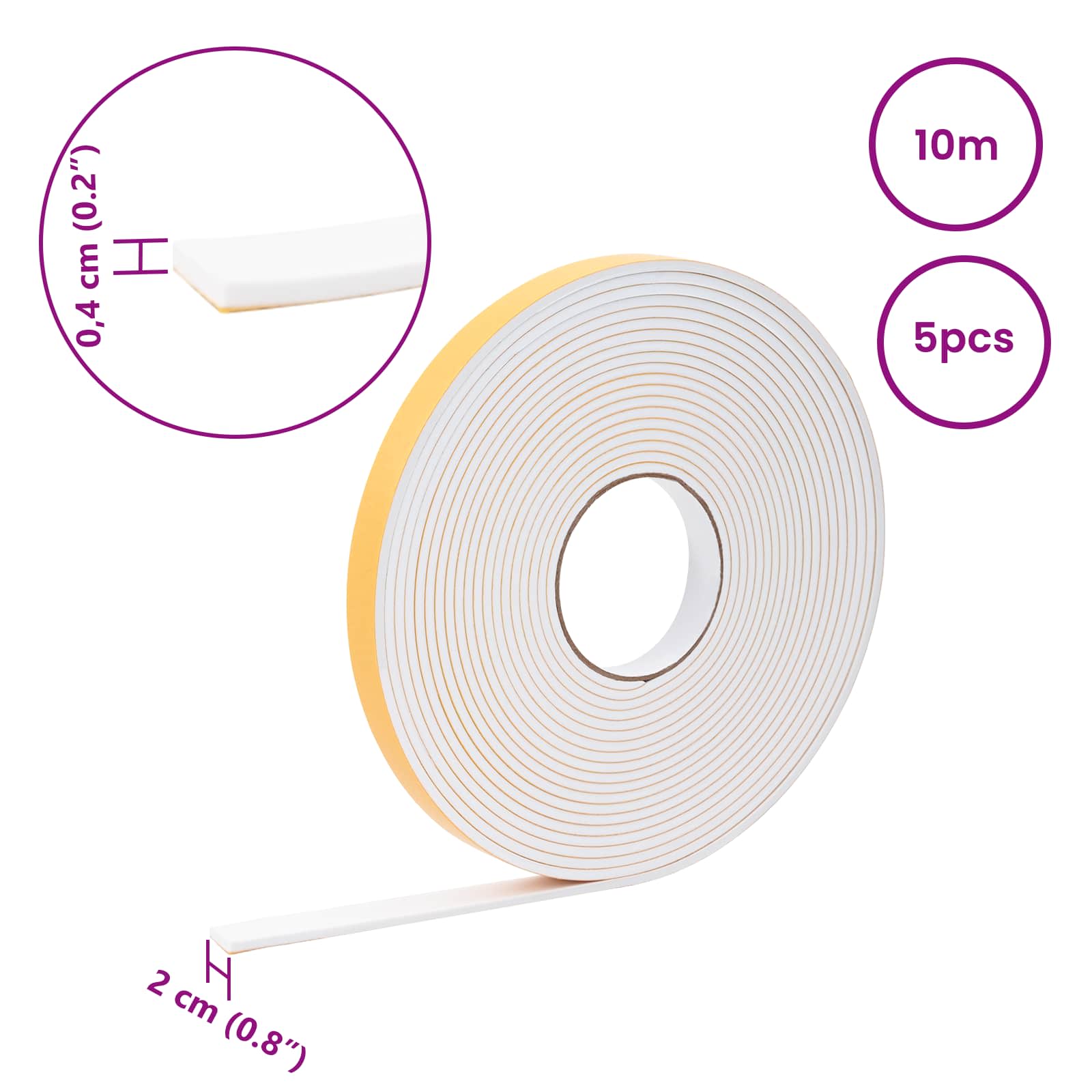 vidaXL Taśma samoprzylepna z pianki 5 pcs Biały 20mm x 10m Pianka CR
