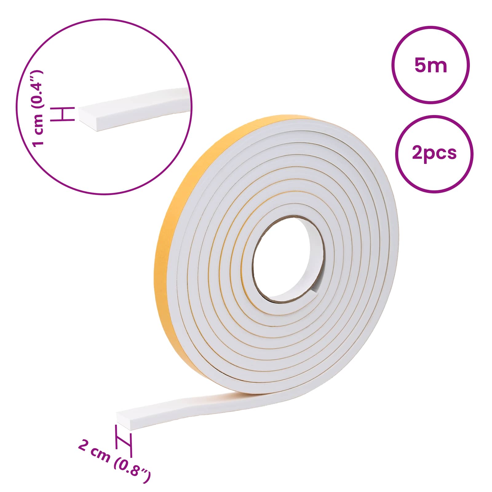 vidaXL Taśma samoprzylepna z pianki 2 pcs Biały 20mm x 5m Pianka CR