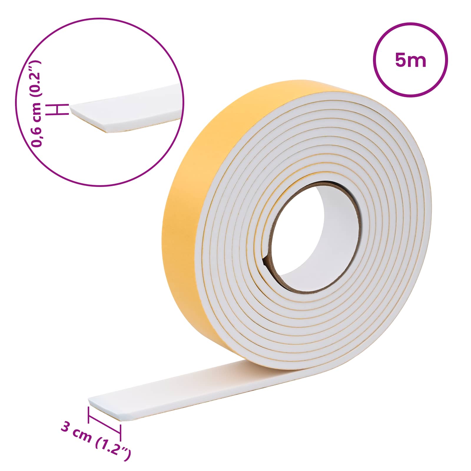 vidaXL Taśma samoprzylepna z pianki 20 pcs Biały 30mm x 5m Pianka CR