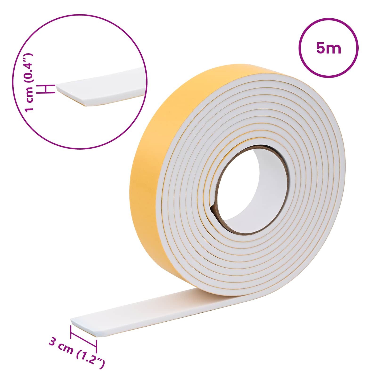 vidaXL Taśma samoprzylepna z pianki 20 pcs Biały 30mm x 5m Pianka CR